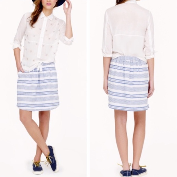J Crew White & Blue Boardwalk Striped Linen Skirt - Picture 1 of 7